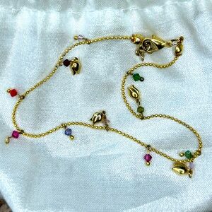 Gold Charm Bracelet with Multicolor Beads